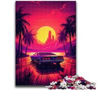 Rompecabezas de 1000 Piezas para Adultos, diseño de Coche Deportivo con Puesta de Sol de neón, Ideal para familias, para aliviar el estrés y un desafío difícil, Ideal para Parejas (26x38cm)