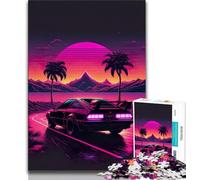 Rompecabezas de 1000 Piezas para Adultos, diseño de Coche y Atardecer, Ideal como Juego Educativo, decoración del hogar, Regalo de cumpleaños, Arte Mural (tamaño 75x50cm)