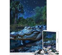 Rompecabezas de 1000 Piezas para Adultos diseño de cocodrilo bajo el Cielo Nocturno Juguete para decoración de Pared Regalo de cumpleaños Juego Imposible Actividades Divertidas en casa tamaño 50x75cm