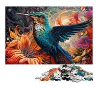 Rompecabezas de 1000 Piezas para Adultos, diseño de colibrí psicodélico de Madera, Ideal para Parejas, Navidad, Año Nuevo y San Valentín, 50x75cm/19,68x29,52 Pulgadas.