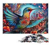 Rompecabezas de 1000 Piezas para Adultos, diseño de colibrí psicodélico de Madera, Juego Interactivo Familiar, Apto para Mayores de 14 años, 50x75cm/19,68x29,52 Pulgadas.