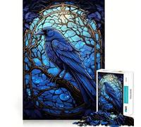 Rompecabezas de 1000 piezas para adultos,diseño de cuervo azul en vidriera,piezas de corte limpio,actividad cerebral inteligente,diversión para momentos de calma,regalo artístico de cumpleaños 50x75cm