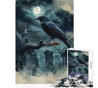 Rompecabezas de 1000 Piezas para Adultos diseño de Cuervo en el Cementerio Ideal para Decorar el hogar Regalo de cumpleaños Juego Imposible Cada Pieza es única Tamaño: 50x75cm