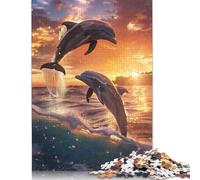 Rompecabezas de 1000 Piezas para Adultos, diseño de Delfines al Atardecer, de Madera, Navidad, 75 x 50 cm.