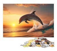 Rompecabezas de 1000 Piezas para Adultos diseño de Delfines surfeando Ideal para Adolescentes a Partir de 14 años (tamaño 75 x 50 cm)