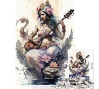 Rompecabezas de 1000 Piezas para Adultos diseño de Dios Saraswati hinduismo antiestrés Regalo de cumpleaños Juego Educativo con Piezas aleatorias entrelazadas tamaño 38x52cm