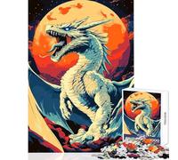 Rompecabezas de 1000 Piezas para Adultos diseño de dragón Blanco rugiendo bajo la Luna Llena Juguete para decoración de Pared Regalo Divertido Juego de ingenio difícil y desafiante tamaño 38x52cm