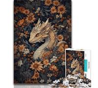 Rompecabezas de 1000 Piezas para Adultos diseño de dragón de Flores para Adolescentes y Adultos con Piezas entrelazadas y de Formas aleatorias 75x50cm