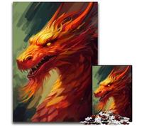 Rompecabezas de 1000 Piezas para Adultos diseño de dragón Rojo Malvado Rompecabezas de Papel Educativo para el Cerebro decoración artística para el hogar y la Oficina 14 años 1000 Piezas (38 x 26 cm)