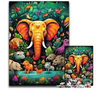 Rompecabezas de 1000 Piezas para Adultos, diseño de Elefantes, Colorido, Adultos, Juego Interactivo Familiar, desafío Mental, 26x38cm/10,23x14,96 Pulgadas.