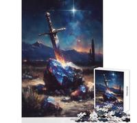 Rompecabezas de 1000 Piezas para Adultos diseño de Espada en Piedra Paisaje de fantasía Juguetes antiestrés Regalos para Mujeres y Hombres Juego Educativo interacción Entre Padres e Hijos 38x26cm
