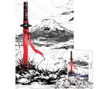 Rompecabezas de 1000 Piezas para Adultos diseño de Espada samurái Katana Tinta Juguetes antiestrés Regalo de cumpleaños Juego de ingenio Cada Pieza es única (tamaño 38x26cm)
