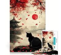 Rompecabezas de 1000 Piezas para Adultos,diseño de Flor de Cerezo en una Noche a la luz de la Luna,Arte de Corte preciso,Juguete para ejercitar la Mente,Juego Relajante, (38x52cm)