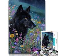 Rompecabezas de 1000 Piezas para Adultos, diseño de Flores y Lobos Negros, Ideal para familias, Ideal como Juguete de Bricolaje para Decorar la Pared del hogar (tamaño 38x26cm)