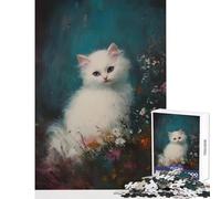 Rompecabezas de 1000 Piezas para Adultos diseño de Gatito Blanco Entre Flores Juguete Educativo Regalo de cumpleaños Ideal para decoración de Escritorio (tamaño 38x26cm)