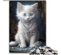 Rompecabezas de 1000 Piezas para Adultos, diseño de Gatito Blanco Esponjoso, de Madera, Ideal para Navidad, Halloween, Día de la Madre, Año Nuevo, Pascua (26x38cm)