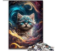 Rompecabezas de 1000 Piezas para Adultos,diseño de Gatito de Colores ahumados,de Madera, cumpleaños o decoración,50x75cm,Ideal para cumpleaños,Vacaciones,Navidad o Halloween
