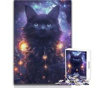 Rompecabezas de 1000 Piezas para Adultos, diseño de Gato arcano con Luces cósmicas, Ideal para Relajarse en el Tiempo Libre, Corte Limpio, sin Costuras, tamaño del Juguete: 38x52cm