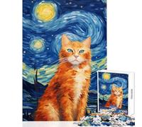 Rompecabezas de 1000 Piezas para Adultos diseño de Gato atigrado Naranja de Van Gogh Juegos Ideal para interacción Entre Padres e Hijos tamaño 38x26cm