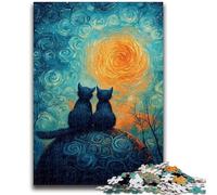Rompecabezas de 1000 Piezas para Adultos, diseño de Gato bajo el Cielo Nocturno, Ideal para Adolescentes, un desafío difícil para aliviar el estrés, un Regalo de Amigo Secreto (50x75cm)