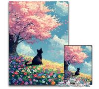 Rompecabezas de 1000 Piezas para Adultos, diseño de Gato bajo los cerezos en Flor, Toda la Familia a Partir de los 14 años, 50x75cm