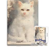 Rompecabezas de 1000 Piezas para Adultos, diseño de Gato Blanco, para Disfrutar de un rato Tranquilo y Relajado, con Ajuste preciso, tamaño 38x26cm