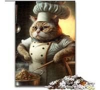 Rompecabezas de 1000 Piezas para Adultos, diseño de Gato Chef, Hecho de Madera, Ideal para Regalar en Familia 50x75cm, Ideal para cumpleaños, Vacaciones, Navidad y Halloween