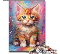 Rompecabezas de 1000 Piezas para Adultos, diseño de Gato Colorido con Flor de Madera, decoración del hogar 50x75cm, Ideal para Fiestas de cumpleaños para Hombres y Mujeres