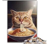 Rompecabezas de 1000 Piezas para Adultos, diseño de Gato Comiendo Ramen, de Madera, Ideal para Oficina, Dormitorio y Sala de Estar 1000 Piezas(50x75cm)