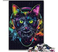 Rompecabezas de 1000 Piezas para Adultos,diseño de Gato con Auriculares y Gafas de Sol,de Madera,Ideal como decoración o Regalo de cumpleaños 50x75cm para cumpleaños,Fiestas y Ocasiones Especiales