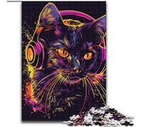 Rompecabezas de 1000 Piezas para Adultos, diseño de Gato con Auriculares y Gafas de Sol, de Madera, Ideal para cumpleaños, Navidad y Halloween, 50x75cm, cumpleaños