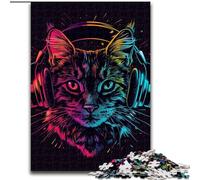 Rompecabezas de 1000 Piezas para Adultos,diseño de Gato con Auriculares y Gafas de Sol,de Madera Padres,Parejas y Amigos Mayores de 14 años 50x75cm Ideal para cumpleaños