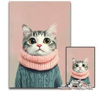 Rompecabezas de 1000 Piezas para Adultos, diseño de Gato con Bufanda, de Madera, Adultos, Juego Interactivo Familiar, desafío Mental, 50x75cm
