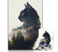 Rompecabezas de 1000 Piezas para Adultos, diseño de Gato con Doble exposición, Ideal para Relajarse y Disfrutar del Tiempo Libre, con Ajuste Estable y Corte preciso, tamaño del Juguete: 38x26cm