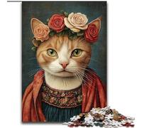 Rompecabezas de 1000 Piezas para Adultos, diseño de Gato con Estilo Frida Kahlo, 1000 Piezas para Adultos, Juego Interactivo Familiar, decoración del hogar, Regalo de desafío Mental, 50x75cm