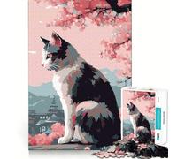 Rompecabezas de 1000 Piezas para Adultos,diseño de Gato con Flores de Cerezo,decoración,Ejercicio Cerebral,Juguete para un Momento de diversión en casa (38x26cm)