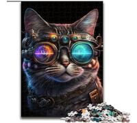Rompecabezas de 1000 Piezas para Adultos, diseño de Gato con Gafas de Colores, Hecho de Madera, Ideal para Regalar en Navidad, cumpleaños, Halloween, Humor y Detalles de 50x75cm