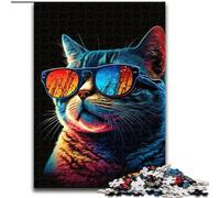 Rompecabezas de 1000 Piezas para Adultos, diseño de Gato con Gafas, de Madera, Padres, Parejas y Amigos a Partir de 14 años, 50x75cm, Ideal para Jugar en Familia
