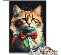 Rompecabezas de 1000 Piezas para Adultos,diseño de Gato con Lazo de Madera,Ideal para Regalar a Hombres y Mujeres,para Uso Diario y Ocasiones Especiales,Ideal para una Noche de Juegos en Familia