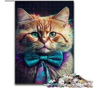 Rompecabezas de 1000 Piezas para Adultos, diseño de Gato con Lazo de Madera, Padres, Parejas y Amigos a Partir de 14 años, 50x75cm, Ideal para Jugar en Familia