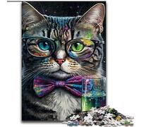 Rompecabezas de 1000 Piezas para Adultos, diseño de Gato con Lazo de Madera, Padres, Parejas y Amigos a Partir de 14 años, 50x75cm, Ideal para Jugar en Familia
