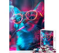 Rompecabezas de 1000 Piezas para Adultos diseño de Gato con Luces de neón Juguete para decoración de Pared Regalo de cumpleaños Juegos relajantes interacción Entre Padres e Hijos tamaño 38x52cm