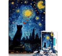Rompecabezas de 1000 Piezas para Adultos, diseño de Gato del Cielo Nocturno, Juego desafiante, decoración de Pared, cumpleaños y Navidad (tamaño 75x50cm)