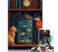 Rompecabezas de 1000 Piezas para Adultos, diseño de Gato en la estantería, 1000 Piezas, cumpleaños para Amigos y Oficina en casa, 50x75cm