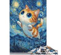 Rompecabezas de 1000 Piezas para Adultos, diseño de Gato en la Noche Estrellada, Rompecabezas Cuadrados creativos para Adultos, Rompecabezas de Madera para decoración del hogar (75 x 50 cm)