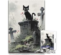 Rompecabezas de 1000 Piezas para Adultos, diseño de Gato en un Cementerio, Relajante, Tranquilo, para Interiores, Divertido, con Corte preciso, tamaño 50x75cm