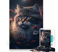 Rompecabezas de 1000 Piezas para Adultos,diseño de Gato Entre Flores,Ideal para Decorar y concentrarse Juguete de construcción,Juego de Paz,decoración de cumpleaños,Regalo (50x75cm)