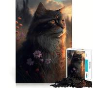 Rompecabezas de 1000 Piezas para Adultos,diseño de Gato Entre Flores,Ideal para Decorar y concentrarse Juguete de construcción,Juego de Paz,Regalo de cumpleaños (38x26cm)