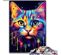 Rompecabezas de 1000 Piezas para Adultos, diseño de Gato Grafiti Colorido de Madera, Padres, Parejas y Amigos a Partir de 14 años, 50x75cm, Juego Interactivo Familiar