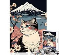 Rompecabezas de 1000 Piezas para Adultos diseño de Gato japonés del Monte Fuji Juguete para decoración de Pared Regalo de Amigo Secreto Juegos relajantes con Piezas de Formas aleatorias